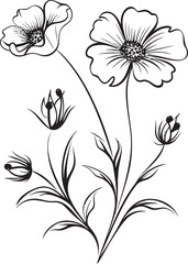 Artistic wildflower tattoo vector icon with soft and flowing lines Modern black wildflower tattoo design with fine line details