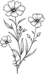 Elegant black wildflower tattoo vector icon with natural shapes Modern wildflower tattoo design element with crisp black lines