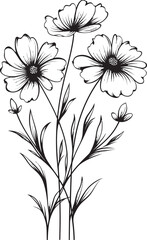 Sophisticated wildflower tattoo vector logo with elegant lines Artistic black wildflower tattoo element with clean line work
