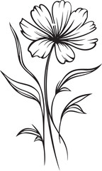 Beautiful minimalist wildflower tattoo design element in black Sophisticated wildflower tattoo vector logo with elegant lines