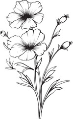 Bold black line art wildflower tattoo vector icon with organic shapes Beautiful minimalist wildflower tattoo design element in black