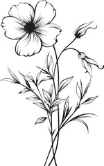 Graceful black wildflower tattoo vector icon with fine line art Artistic wildflower tattoo design element with elegant curves