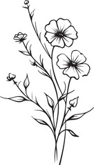 Artistic wildflower tattoo element vector design with graceful black lines Elegant wildflower tattoo vector icon with simple and clean line art
