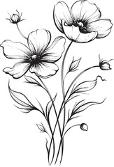 Beautiful line art wildflower tattoo element with delicate details Bold black wildflower tattoo design with smooth and flowing lines