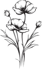 Modern black line wildflower tattoo vector icon with soft shapes Artistic wildflower tattoo element vector design with graceful black lines