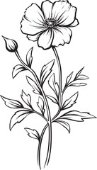 Elegant wildflower tattoo vector icon with simple and clean line art Beautiful black wildflower tattoo design element with refined outlines