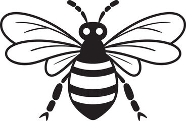 Modern black bee icon with refined line art details Graceful bee illustration with organic black vector shapes