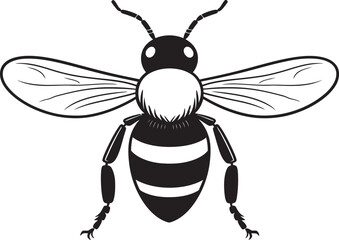 Detailed bee drawing design element in solid black line art Artistic bee vector logo with dynamic black line design