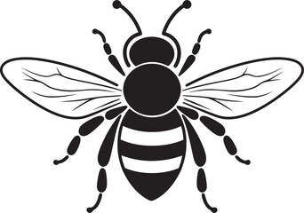 Stylish black bee vector illustration featuring detailed wings Classic bee logo design element in simple black vector lines