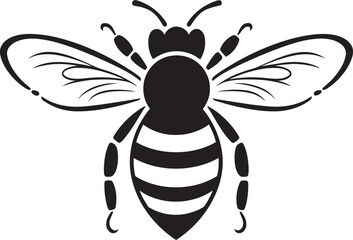 Modern bee drawing icon with elegant black line details Stylish black bee vector illustration featuring detailed wings