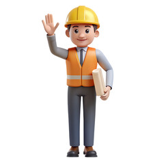 Cartoon engineer in safety vest isolated on transparent background