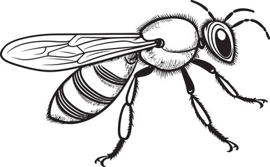 Stylish Bee Vector Art with Detailed Black Linework Sophisticated Bee Illustration in Smooth Black Line Style