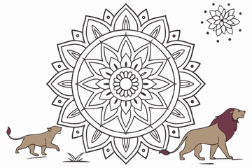 Lion Zen: Mandala Coloring Pages for Kids & Adults