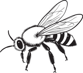 Sophisticated Bee Drawing with Artistic Black Line Elements Modern Bee Illustration Featuring Smooth Black Outlines