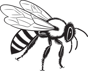 Modern Bee Illustration in Refined Black Vector Drawing Bold Bee Vector Icon Featuring Artistic Black Line Art