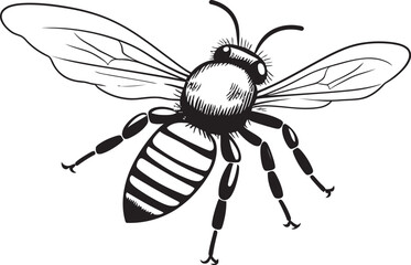 Sophisticated Bee Drawing with Flowing Black Outlines Modern Bee Illustration Featuring Artistic Black Details