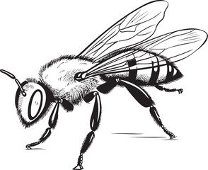 Stylish Bee Vector Icon Featuring Smooth Black Line Elements Bold Black Bee Drawing with Artistic Vector Lines
