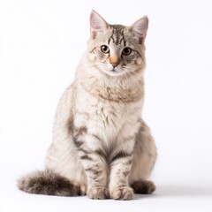 Strong American Bobtail Cat Sitting Gracefully on White Surface