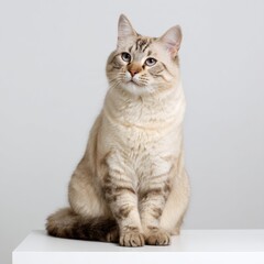American Bobtail Cat Sitting Proudly on a White Surface