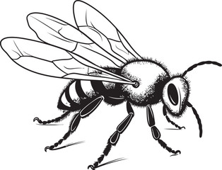 Obraz premium Detailed Black Bee Drawing in Clean Vector Illustration Graceful Bee Vector Icon with Flowing Black Line Elements