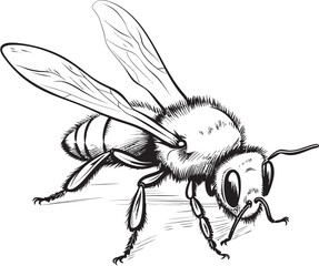 Graceful Bee Vector Drawing Featuring Flowing Black Lines Elegant Bee Illustration with Artistic Black Vector Elements