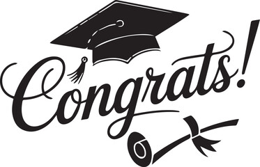 Congrats Graduation Silhouette with Cap and Diploma Scroll