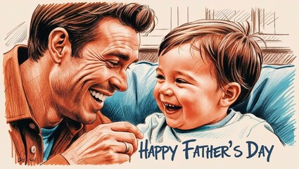 The joyful scene captures a father and his young child sharing a moment of pure happiness that radiates warmth and love