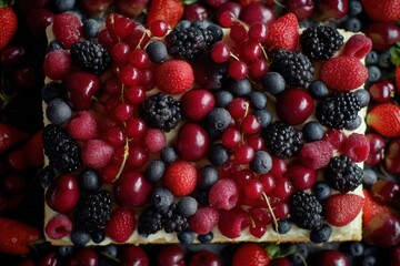 Beerenkuchen vom Blech Sommerbeeren Kuchen Frischk&auml;sekuchen mit Beeren Blechkuchen mit Obst Erdbeer Heidelbeer Himbeer Brombeer Kuchen Fr&uuml;chtekuchen cremig Obstkuchen bunt Backidee Sommer
