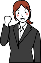 ガッツポーズをするスーツの女性。その2