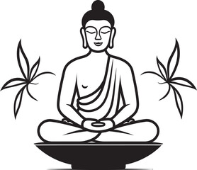 Buddha Vector Logo Black Line Art Sitting in Lotus Pose Buddha Silhouette Sitting Calmly in Lotus Pose Vector Icon