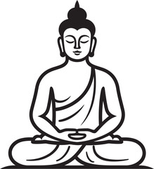 Serene Buddha in Lotus Position with Artistic Black Linewor Modern Buddha Drawing in Lotus Pose with Elegant Black Details