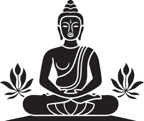 Artistic Buddha Drawing in Lotus Pose with Smooth Black Lines Sophisticated Buddha in Lotus Pose with Bold Black Line Art