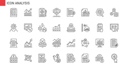 Comprehensive Icon Set for Business Analysis and Data Visualization 40 Line Icons