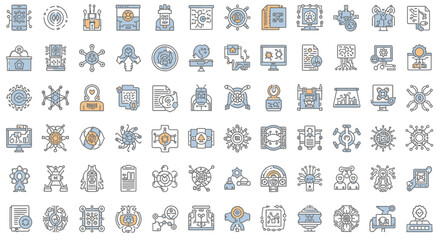 Artificial Intelligence Icon Set  Machine Learning, Data Science, and Network Technology Illustrations