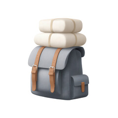 Naklejka premium A sturdy backpack with leather straps and two rolled sleeping bags secured on top.