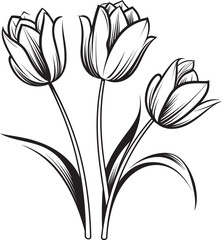 Minimal Black Tulip Flower Cluster Vector Icon Black Tulip Bunch Logo Vector with Floral Lines