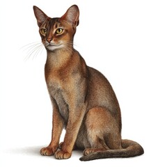 Photorealistic Abyssinian Cat Sitting Gracefully on White Background