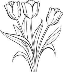 Tulip Flower Cluster Icon Vector Black Style Tulip Bunch Vector Logo Black with Floral Detail