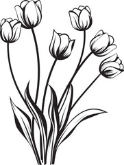 Elegant Black Tulip Flowers Bunch Vector Icon Tulip Bouquet Logo Vector Black Minimal Design