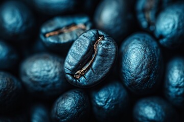Close-Up of Dark Blue Roasted Coffee Beans