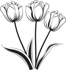 Contemporary Tulip Bouquet Logo in Black Vector Black Line Art Tulip Flowers Bunch Vector Logo