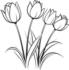Artistic Black Vector Tulip Flowers Bunch Logo Simple Tulip Bouquet Logo Vector Black Silhouette