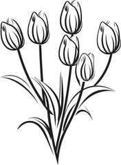 Detailed Tulip Flower Cluster Black Vector Logo Elegant Black Tulip Bunch Vector Icon Design