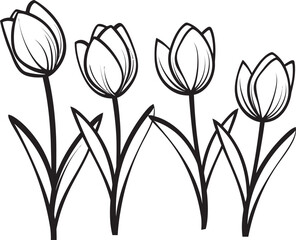 Artistic Black Tulip Flowers Bunch Vector Logo Simple Black Vector Logo of Tulip Bouquet