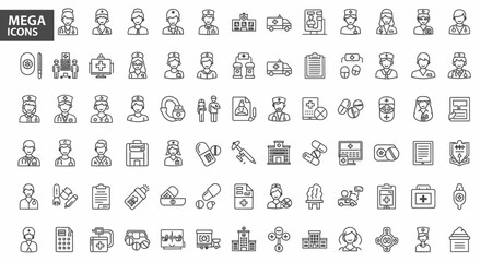 Extensive Collection of Healthcare and Medical Icons Line Art Graphics for Websites and Applications