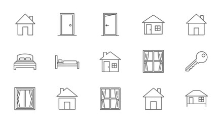 Home and House Icon Set Line Art Illustrations for Design Projects
