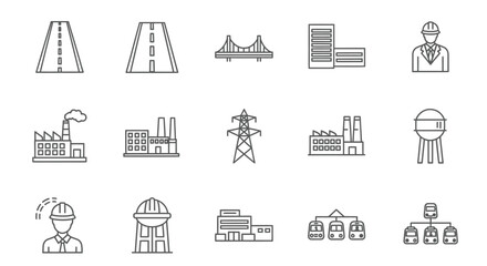 Infrastructure Icons Roads, Bridges, Power Plants, and More