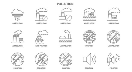 Environmental Pollution Air, Land, Water & Noise Pollution Icons