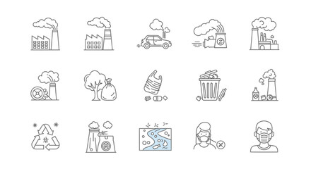 Environmental Pollution Line Icons Set for Sustainability Projects