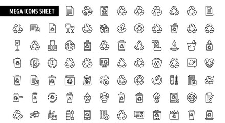 Mega Recycling Icons Sheet 100+ Line Icons for Sustainability Projects